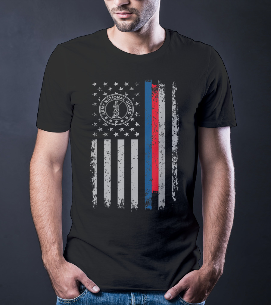 American Flag Army National Guard Symbol With Distressed Stripes T-Shirt