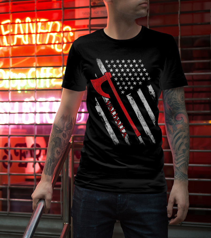 Valhalla American Viking Axe Flag T-Shirt