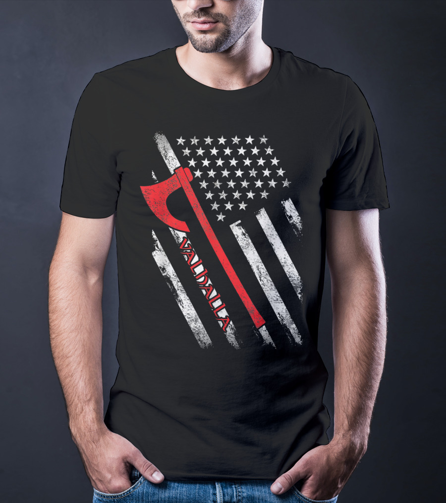 Valhalla American Viking Axe Flag T-Shirt