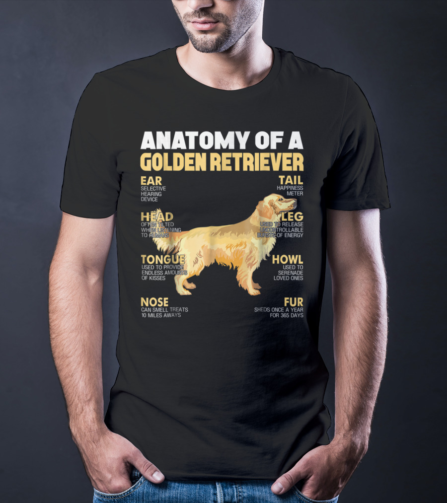 Anatomy Of A Golden Retriever Head Tongue Nose Leg Tail Fur Ear Howl T-Shirt