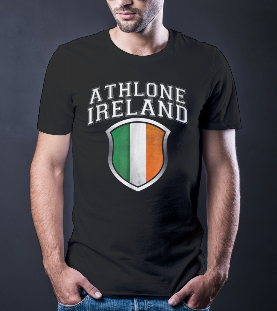 Athlone Ireland With Irish Flag Shield Crest T-Shirt