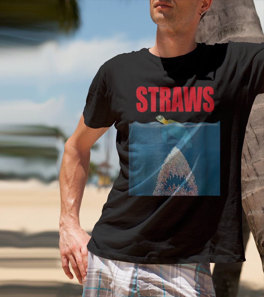 Straws Sea Turtle Save Earth Ban Plastics T-Shirt