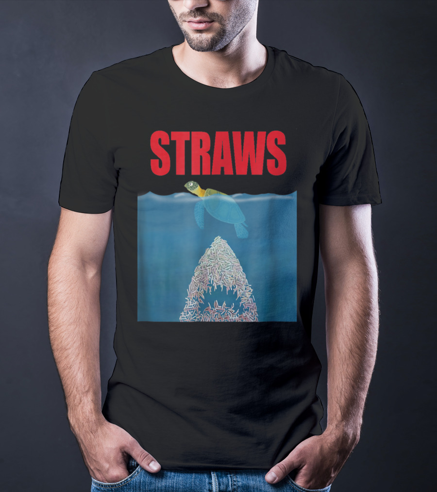 Straws Sea Turtle Save Earth Ban Plastics T-Shirt