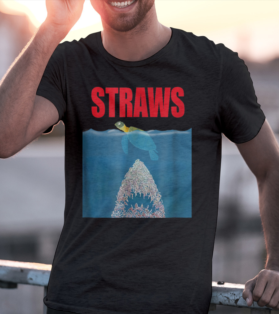Straws Sea Turtle Save Earth Ban Plastics T-Shirt