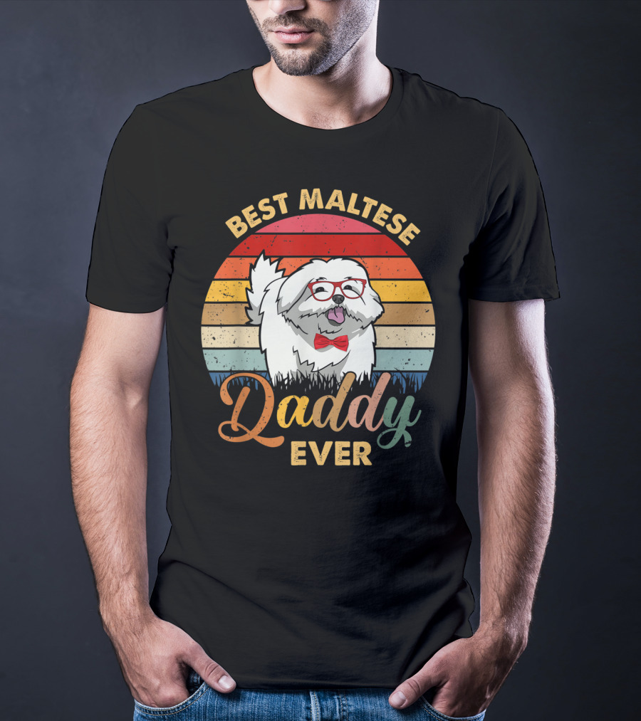 Best Maltese Daddy Ever Retro Style Dog T-Shirt