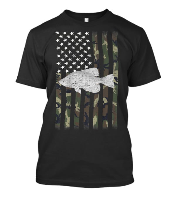 Camouflage American Flag Crappie Fishing T-Shirt
