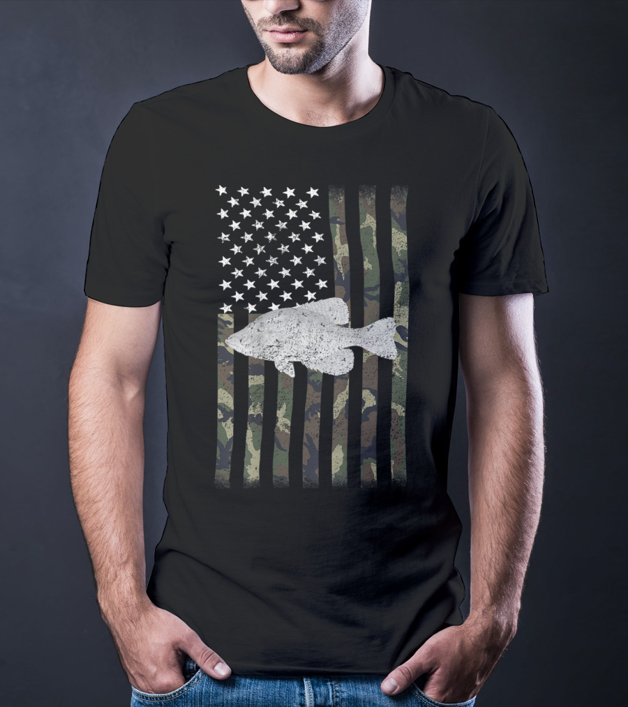 Camouflage American Flag Crappie Fishing T-Shirt