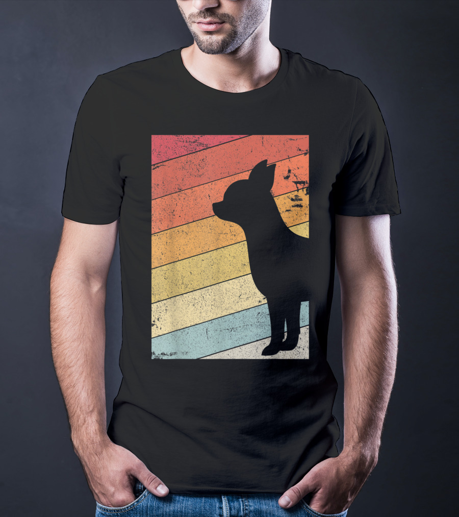 Chihuahua Style Retro Silhouette With Vintage Rainbow Stripes T-Shirt