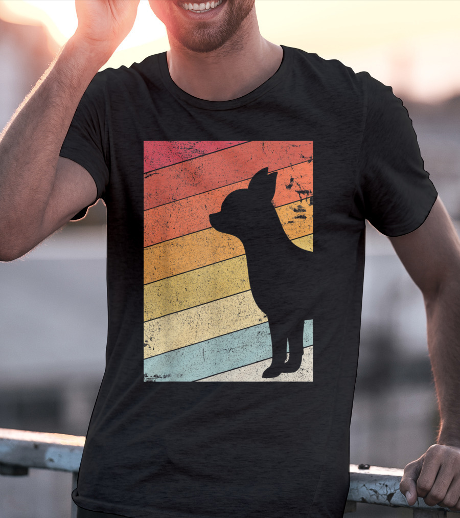 Chihuahua Style Retro Silhouette With Vintage Rainbow Stripes T-Shirt