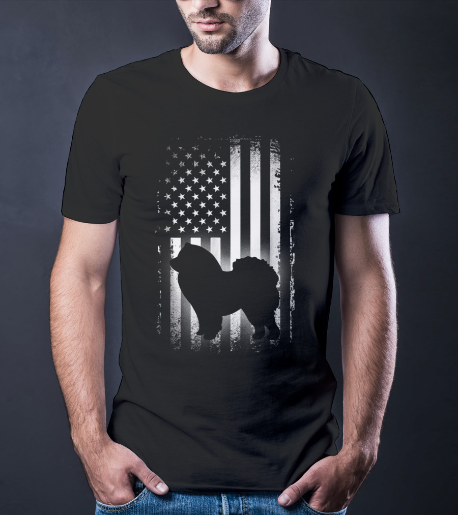 Patriotic Chow Chow Silhouette With American Flag Background T-Shirt