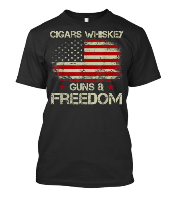 Cigars Whiskey Guns Freedom American Flag Patriotic USA Stars Stripes T-Shirt