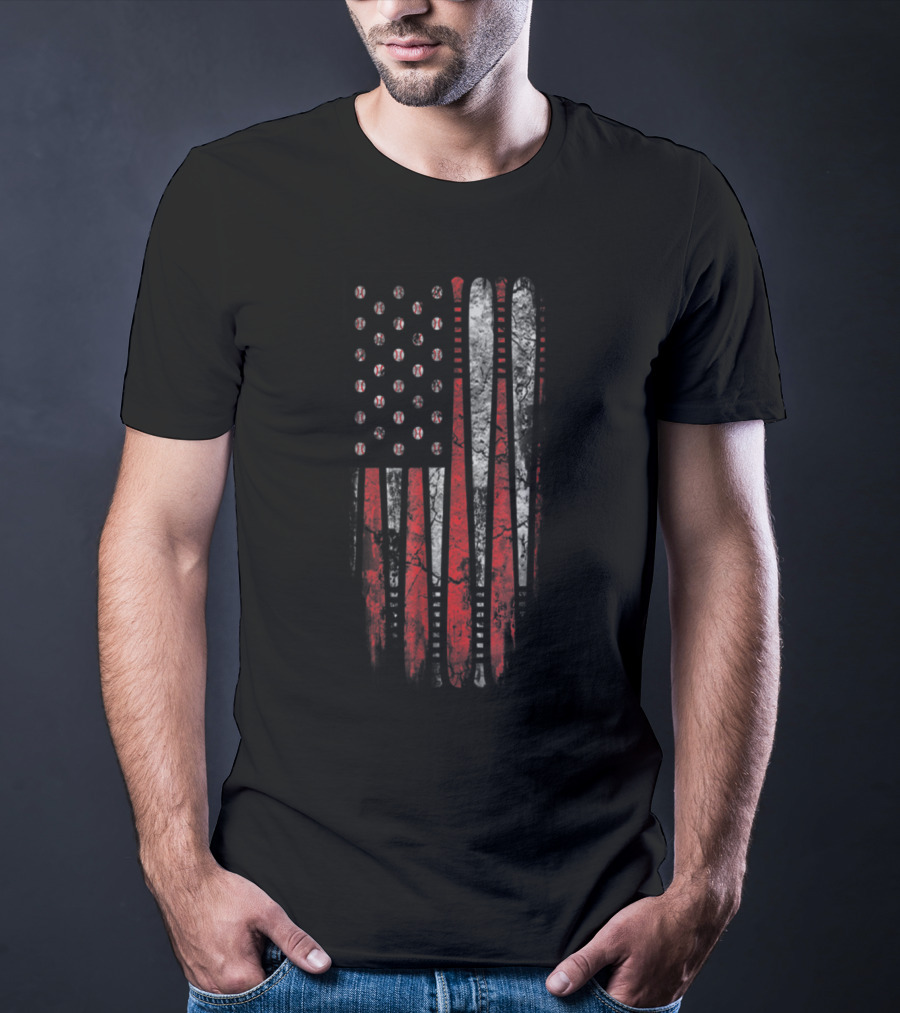 American Flag Baseball Bat And Ball Design For Baseball Lover T-Shirt