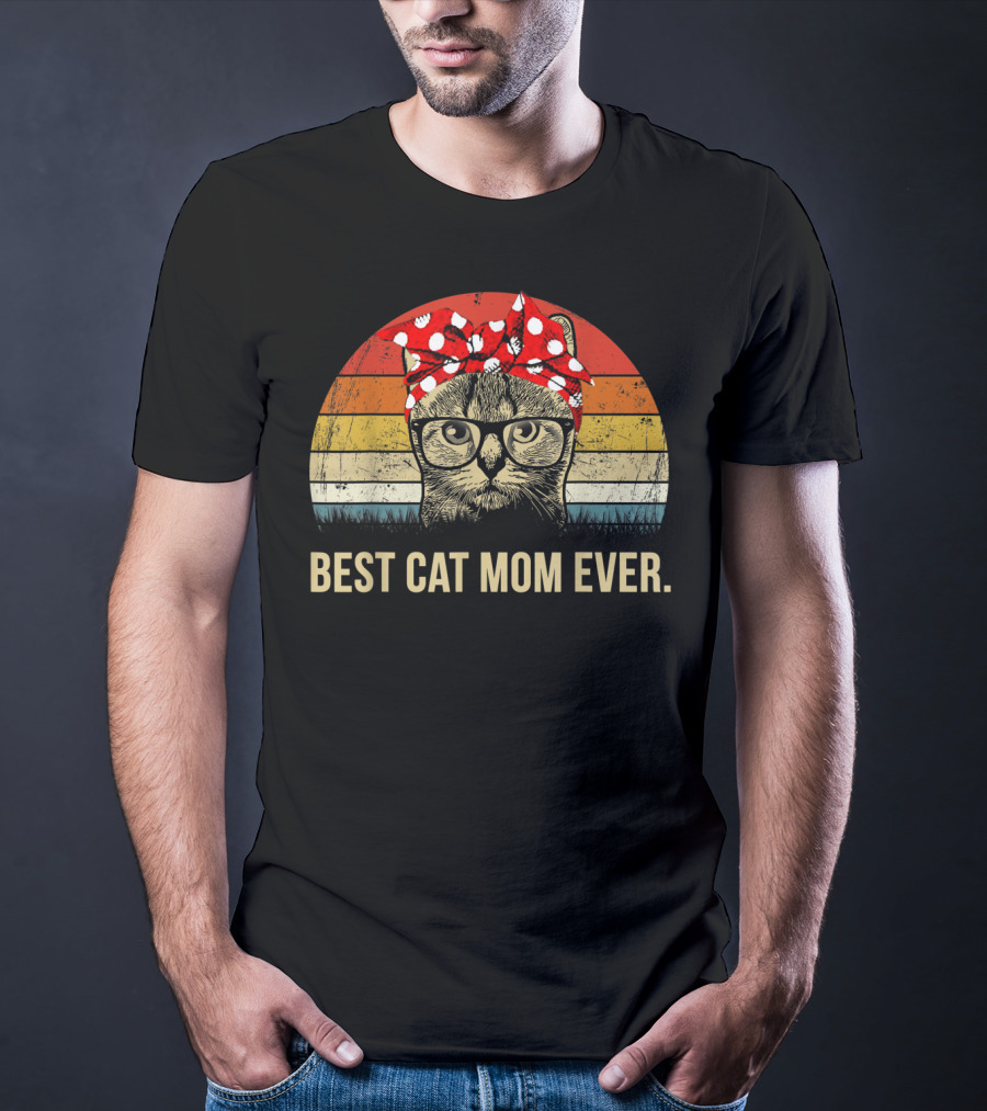 Best Cat Mom Ever Vintage Retro Graphic Cat MomyGift T-Shirt