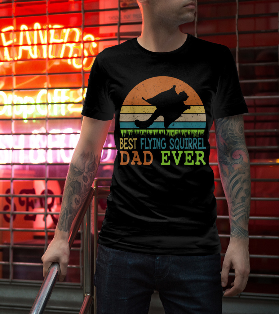Best Flying Squirrel Dad Ever Retro Sunset T-Shirt