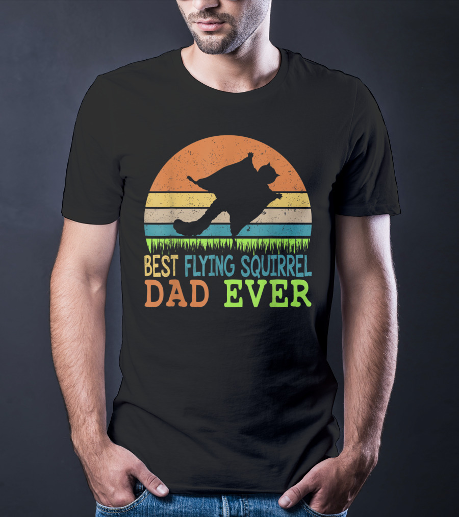 Best Flying Squirrel Dad Ever Retro Sunset T-Shirt