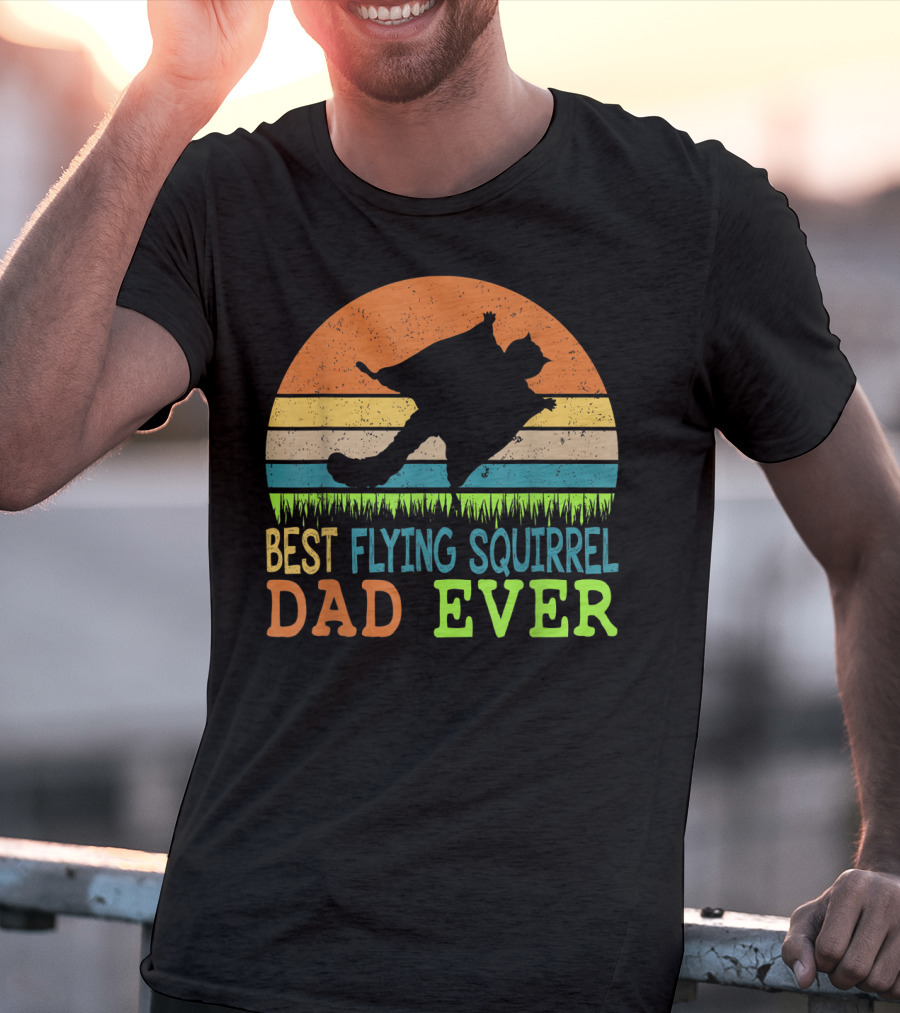 Best Flying Squirrel Dad Ever Retro Sunset T-Shirt