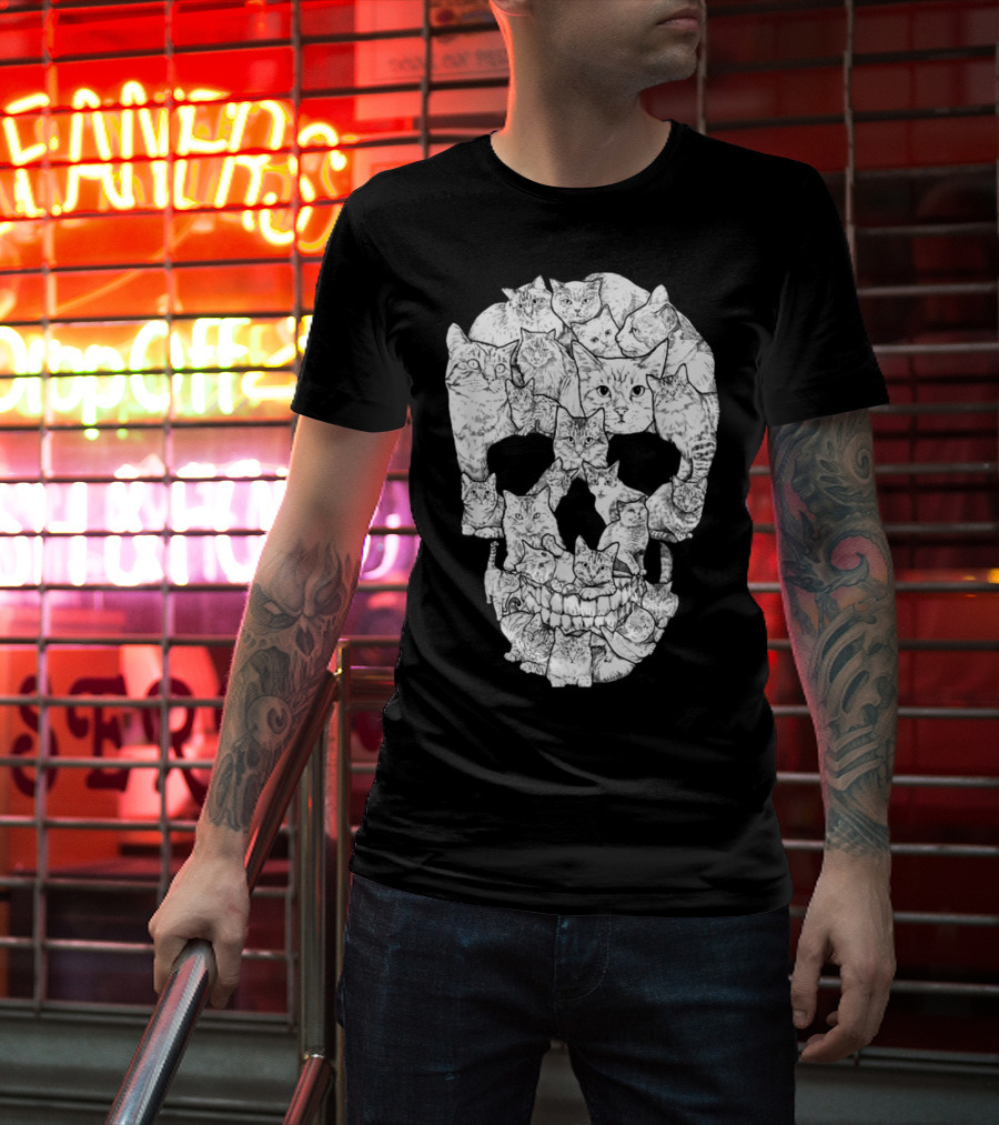 Cat Skull Cat Skull Men's Unique Feline Skull T-Shirt