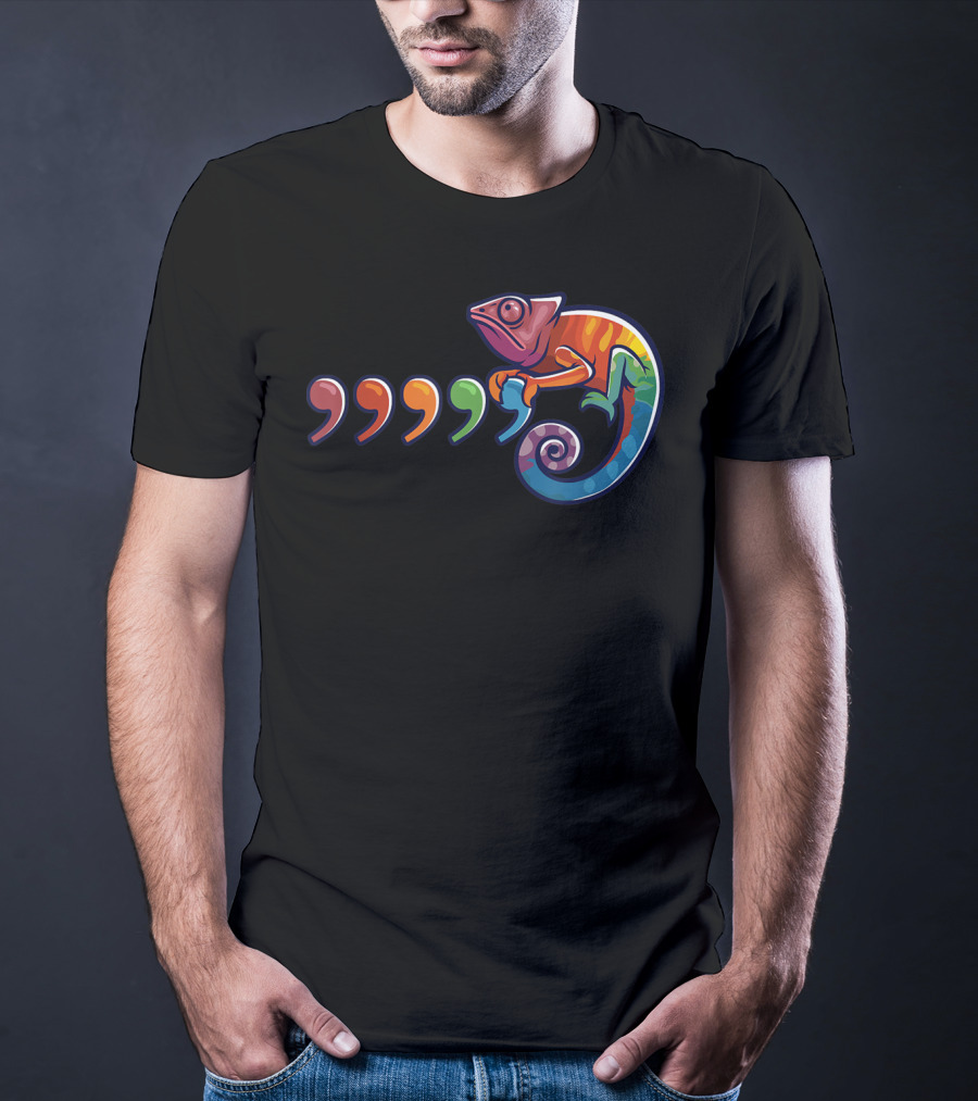 Comma Chameleon Colorful 80's Throwback T-Shirt