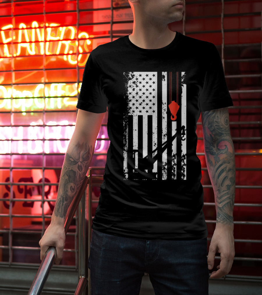 American Flag Crane Operator Hook And Lines T-Shirt