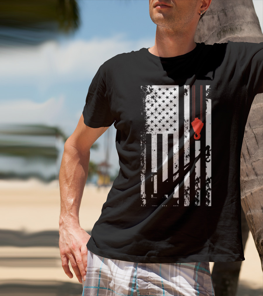 American Flag Crane Operator Hook And Lines T-Shirt