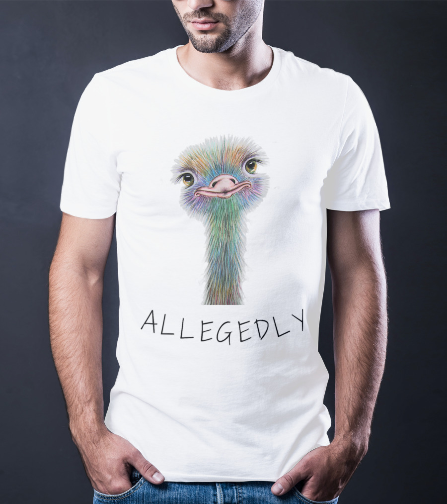 Allegedly Colorful Ostrich Portrait Flightless Bird Humor T-Shirt