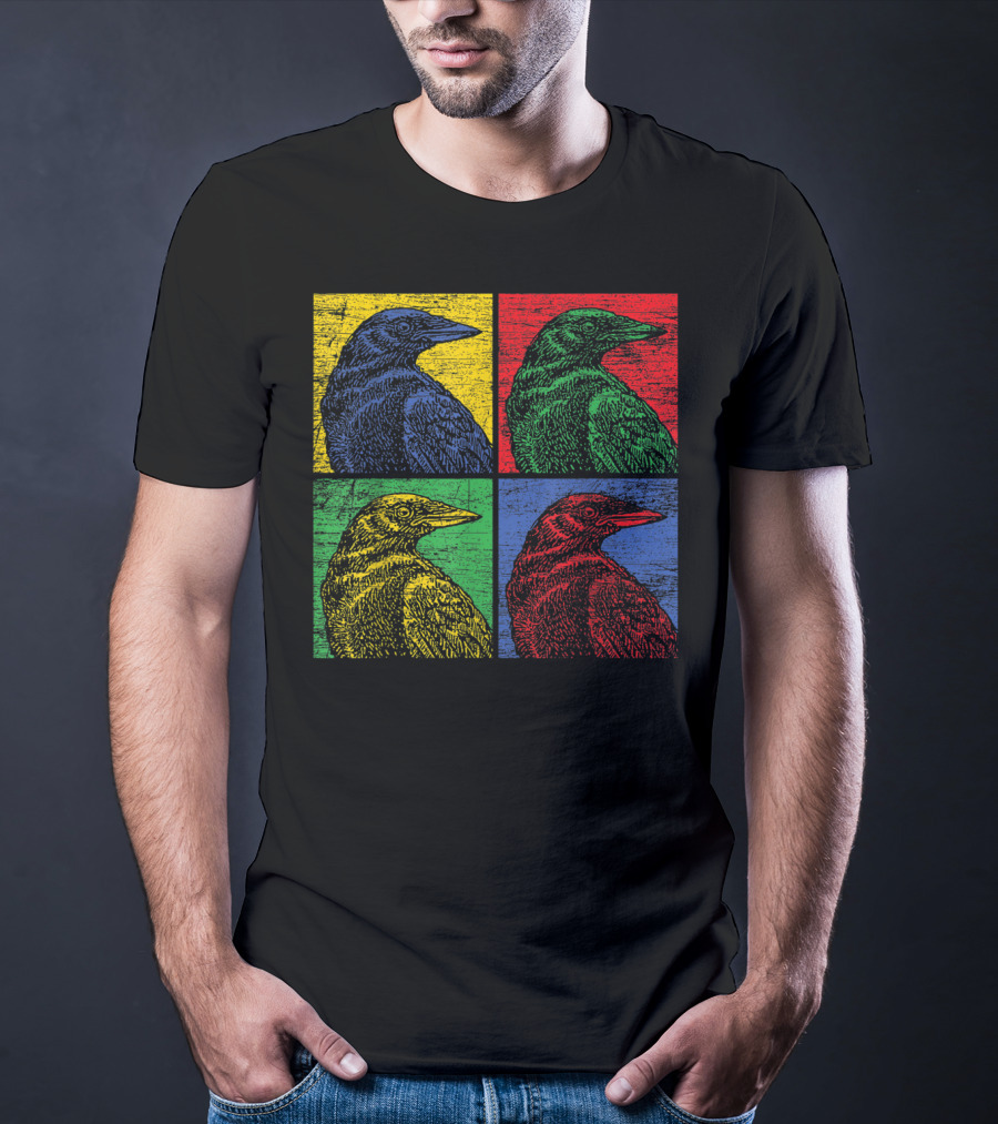 Vintage Raven Colorful Pop Art Crow Bird Lover T-Shirt