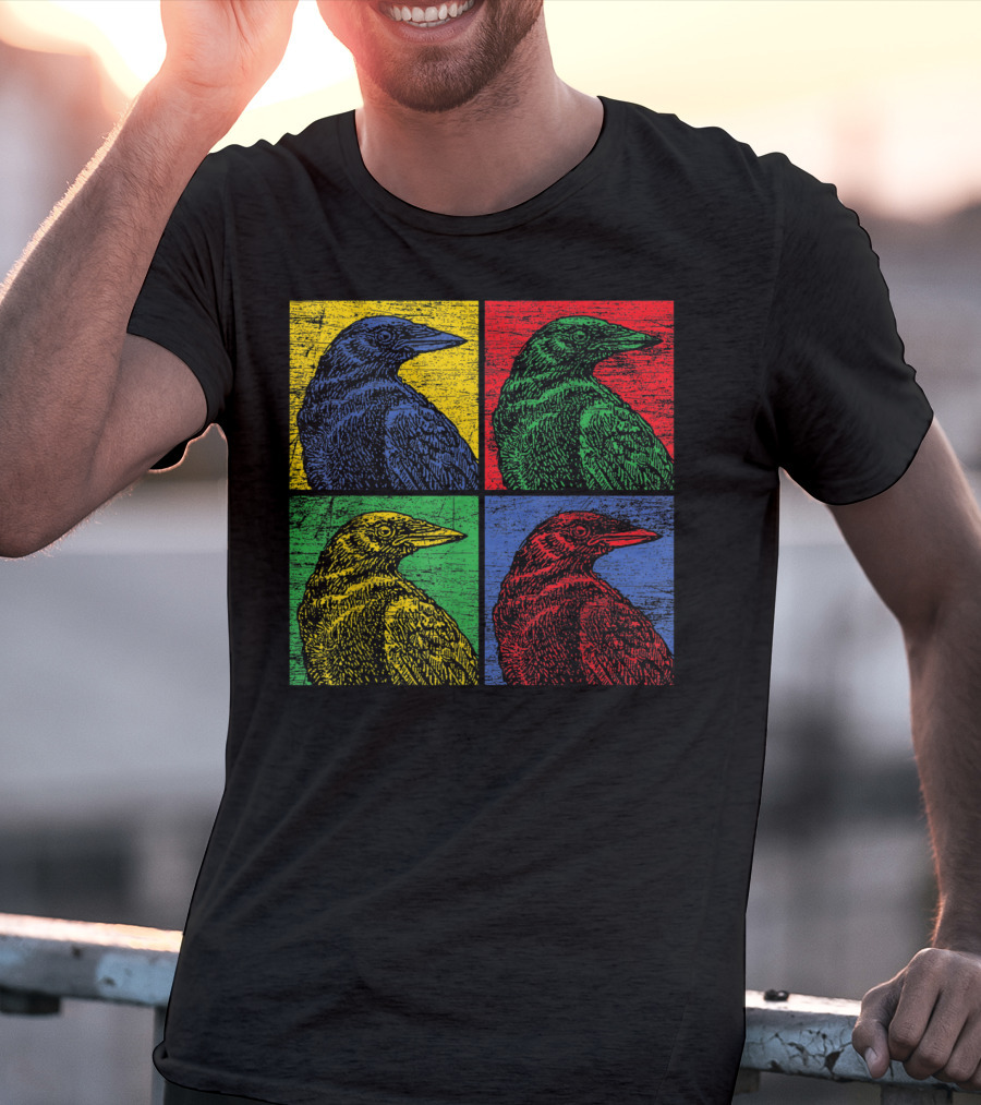 Vintage Raven Colorful Pop Art Crow Bird Lover T-Shirt