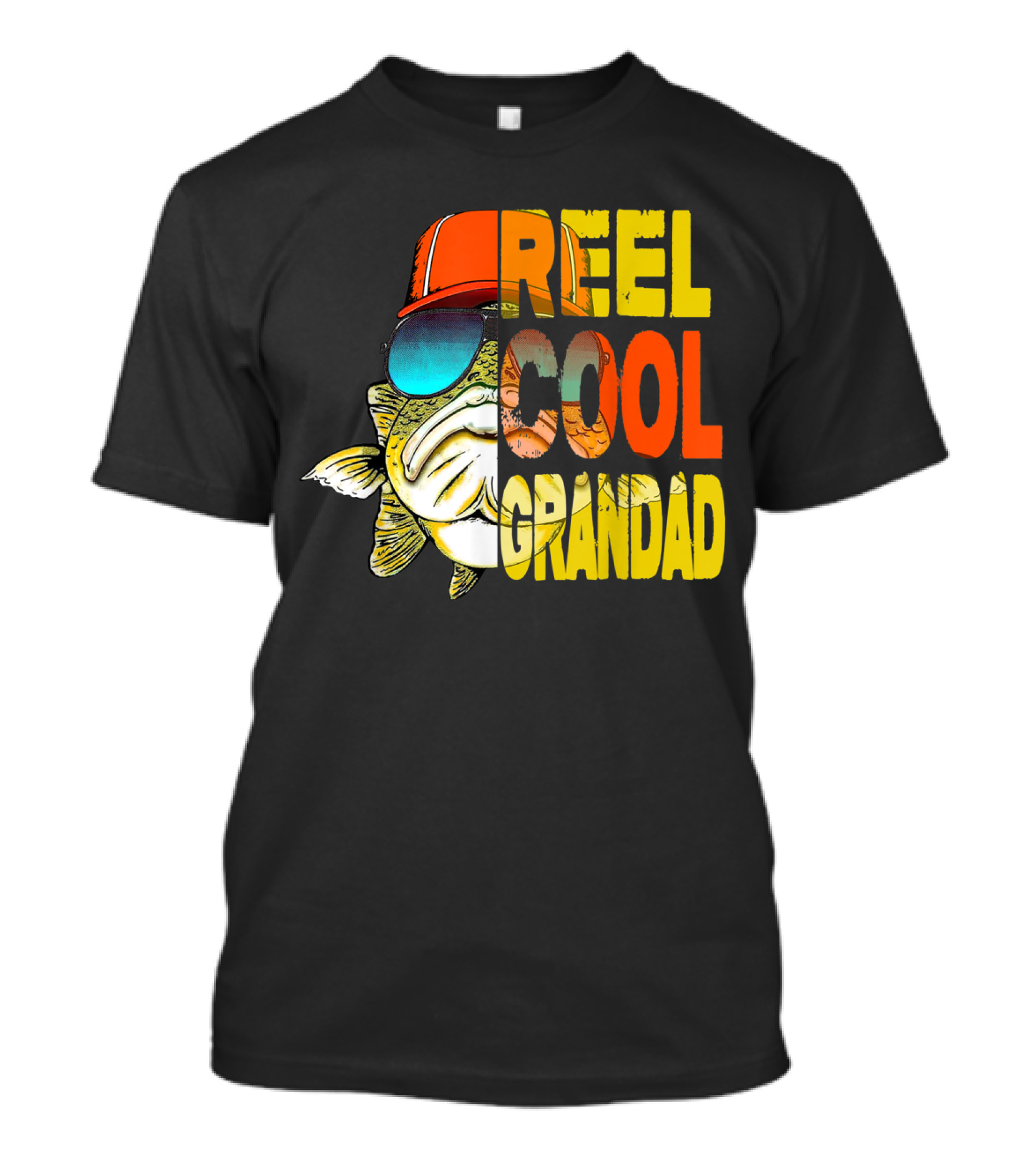 Father's Day Reel Cool Grandad Fishing Retro Sunglasses Hat T-Shirt