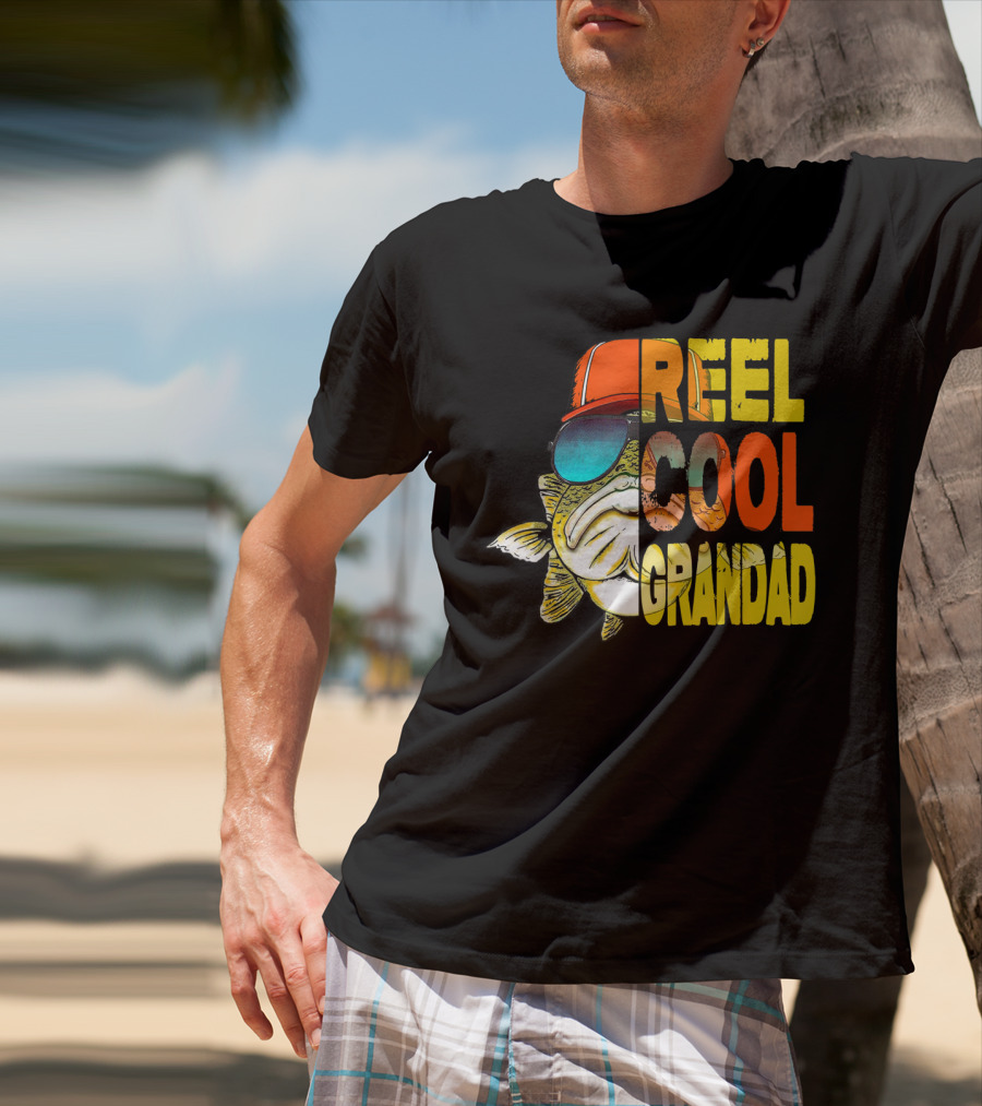 Father's Day Reel Cool Grandad Fishing Retro Sunglasses Hat T-Shirt