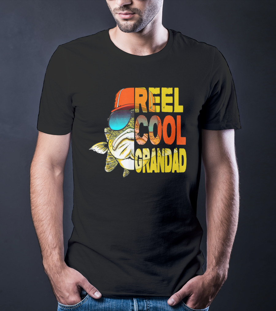 Father's Day Reel Cool Grandad Fishing Retro Sunglasses Hat T-Shirt