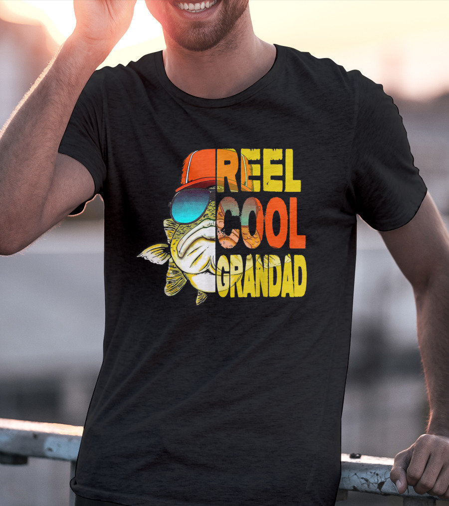 Father's Day Reel Cool Grandad Fishing Retro Sunglasses Hat T-Shirt