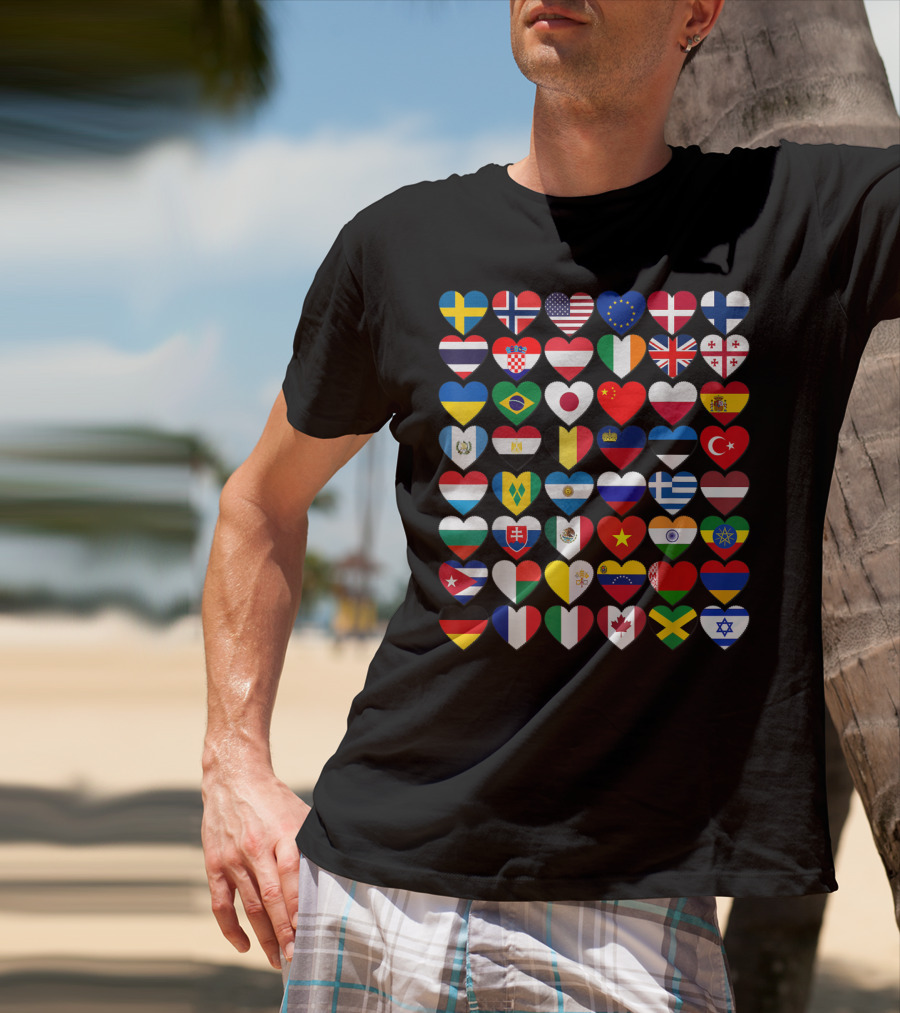 Flags Of The Countries Of The World Heart Shape Collection T-Shirt