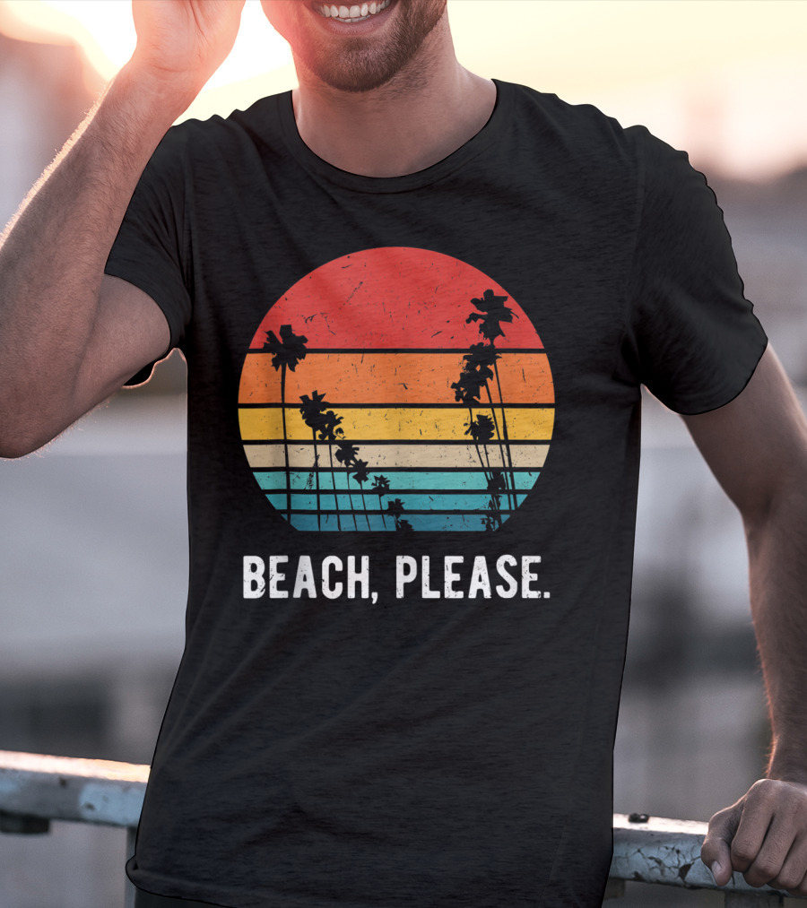 Beach Please Summer Breaks Aloha Vintage Sunset Palm Trees T-Shirt