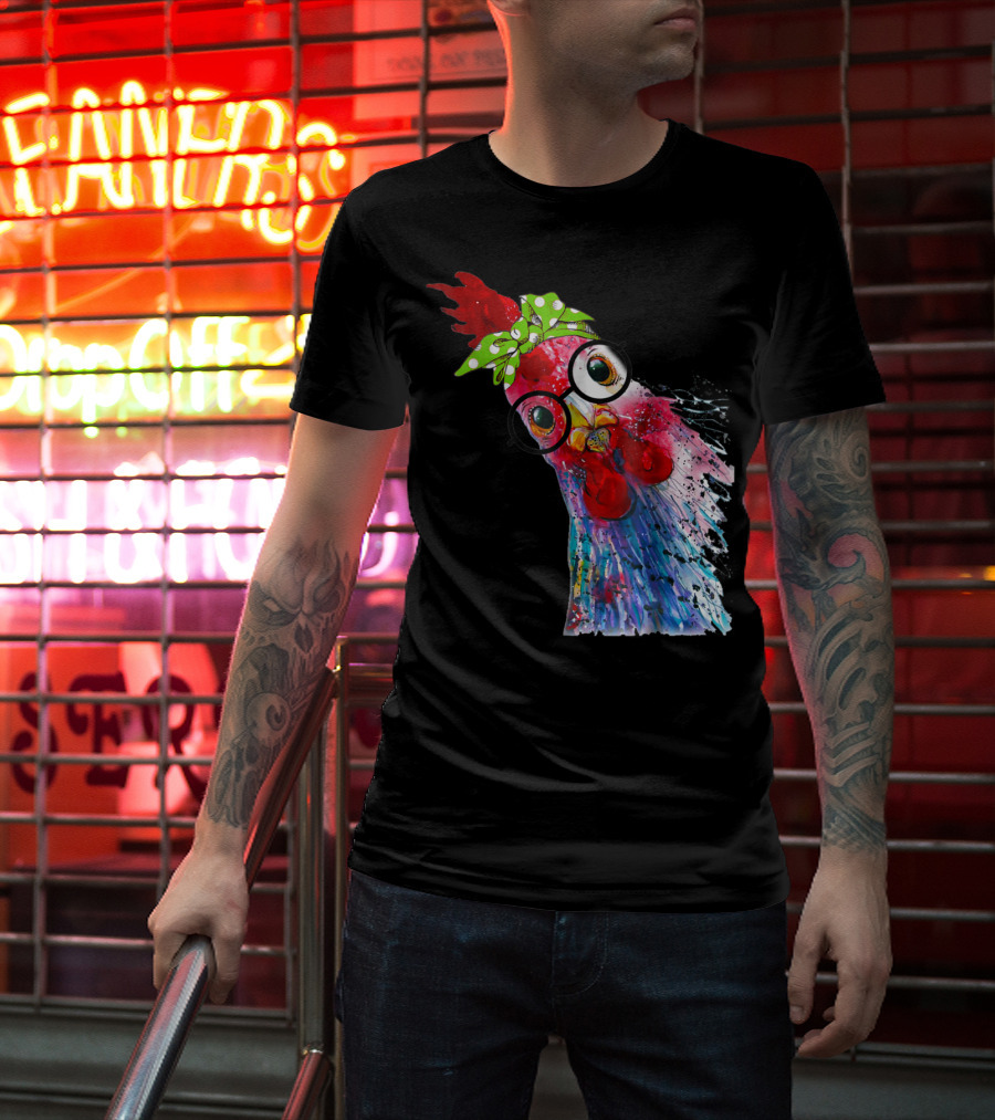 Funny Chicken Lover Hen Farmer Glasses Bandana T-Shirt