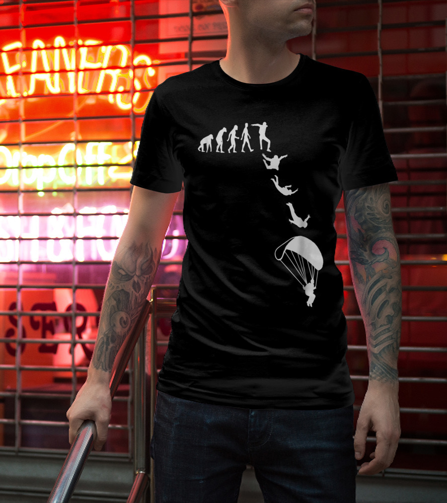 Funny Skydiving Skydiver Parachuting Evolution Of Man T-Shirt