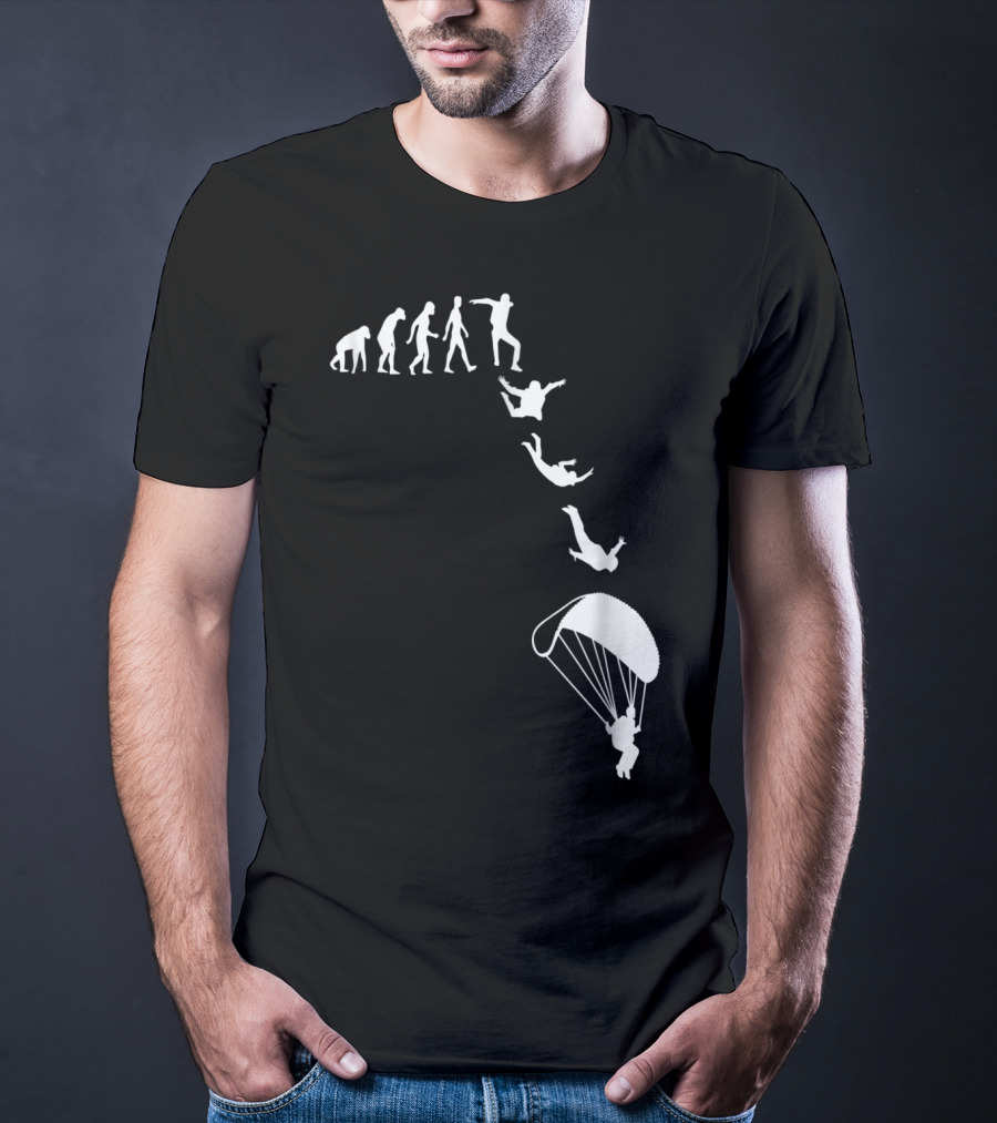 Funny Skydiving Skydiver Parachuting Evolution Of Man T-Shirt