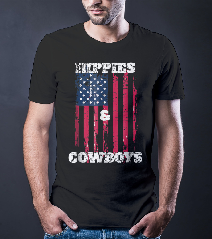 Hippies Cowboys And American Flag Distressed Look T-Shirt