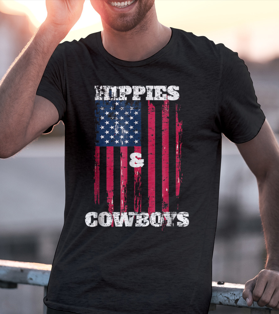 Hippies Cowboys And American Flag Distressed Look T-Shirt