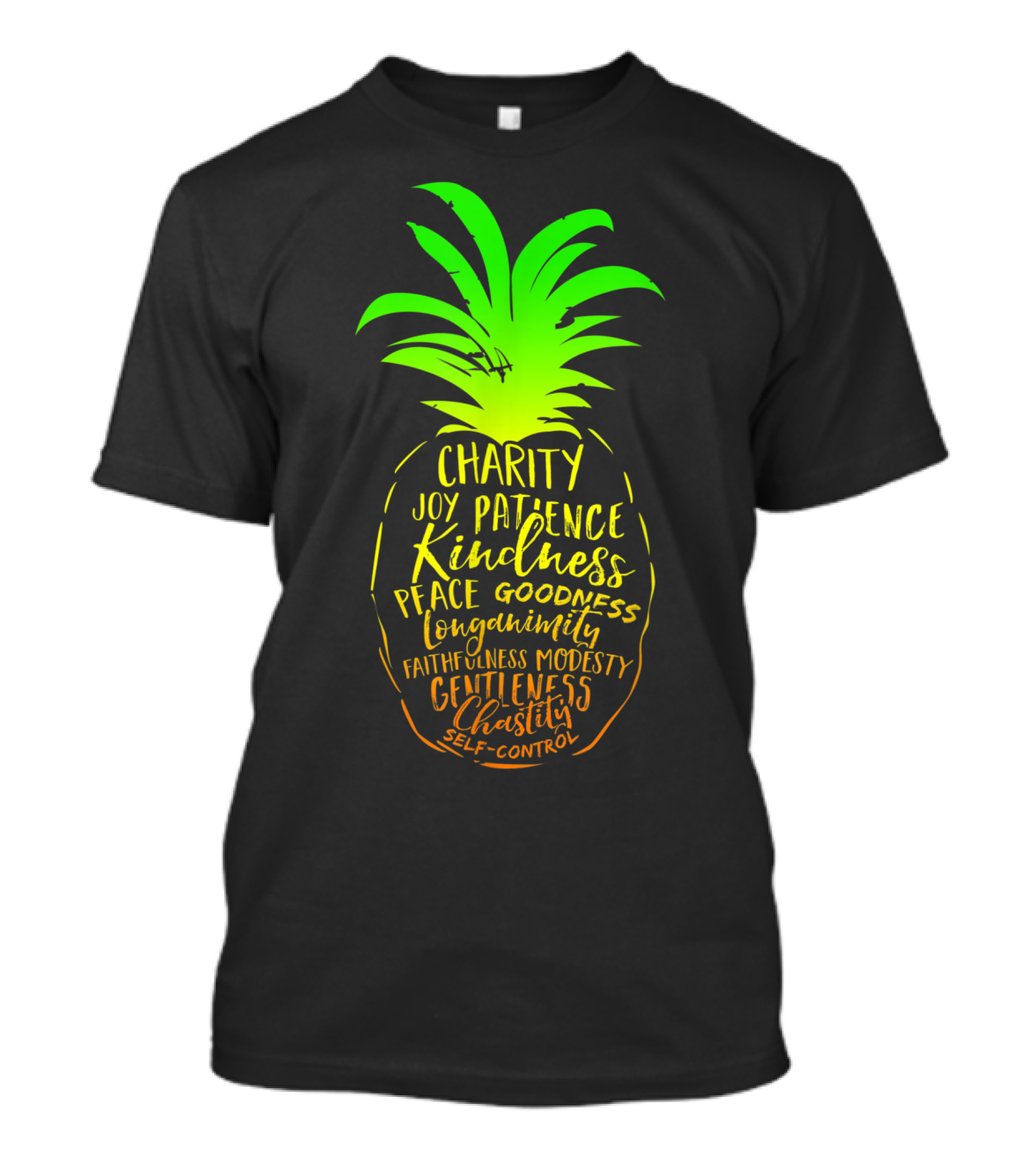 Holy Spirit Catholic Pineapple Charity Joy Patience Kindness Peace Goodness Longanimity Faithfulness Modesty Gentleness Chastity Self-Control T-Shirt