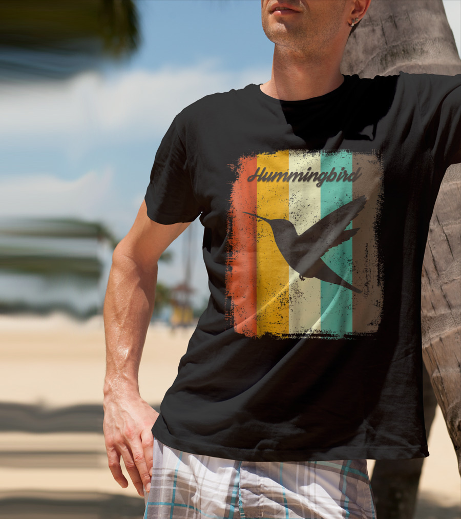 Hummingbird 70s Vintage Bird Lover Retro Stripes T-Shirt