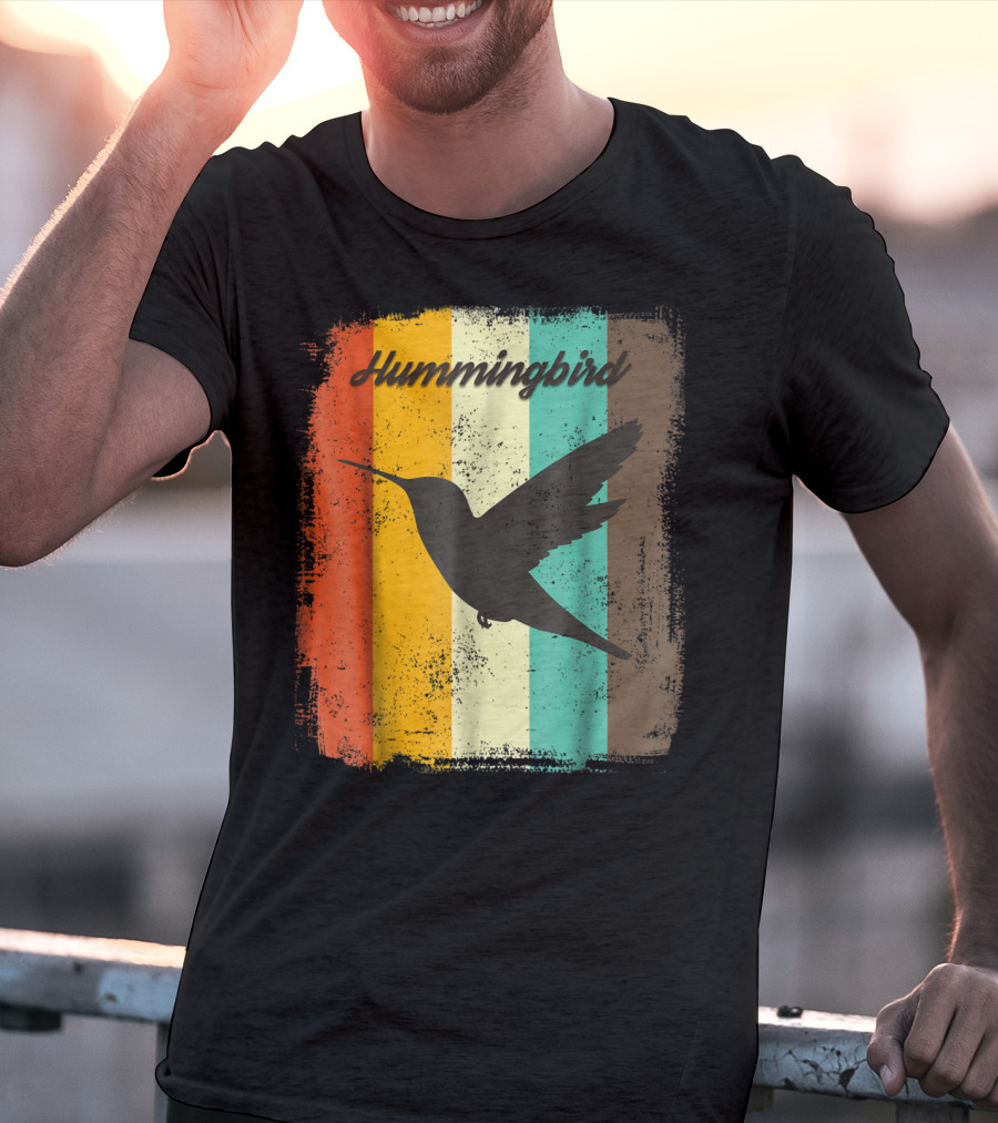 Hummingbird 70s Vintage Bird Lover Retro Stripes T-Shirt