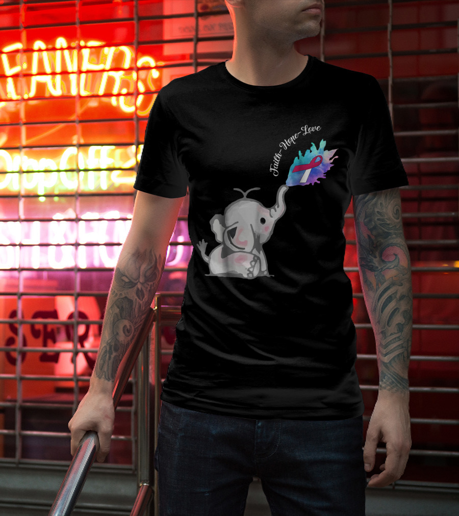 Faith Hope Love Cute Elephant Head Neck Cancer Awareness Warrior T-Shirt