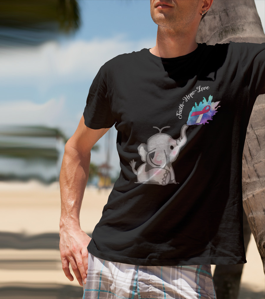 Faith Hope Love Cute Elephant Head Neck Cancer Awareness Warrior T-Shirt