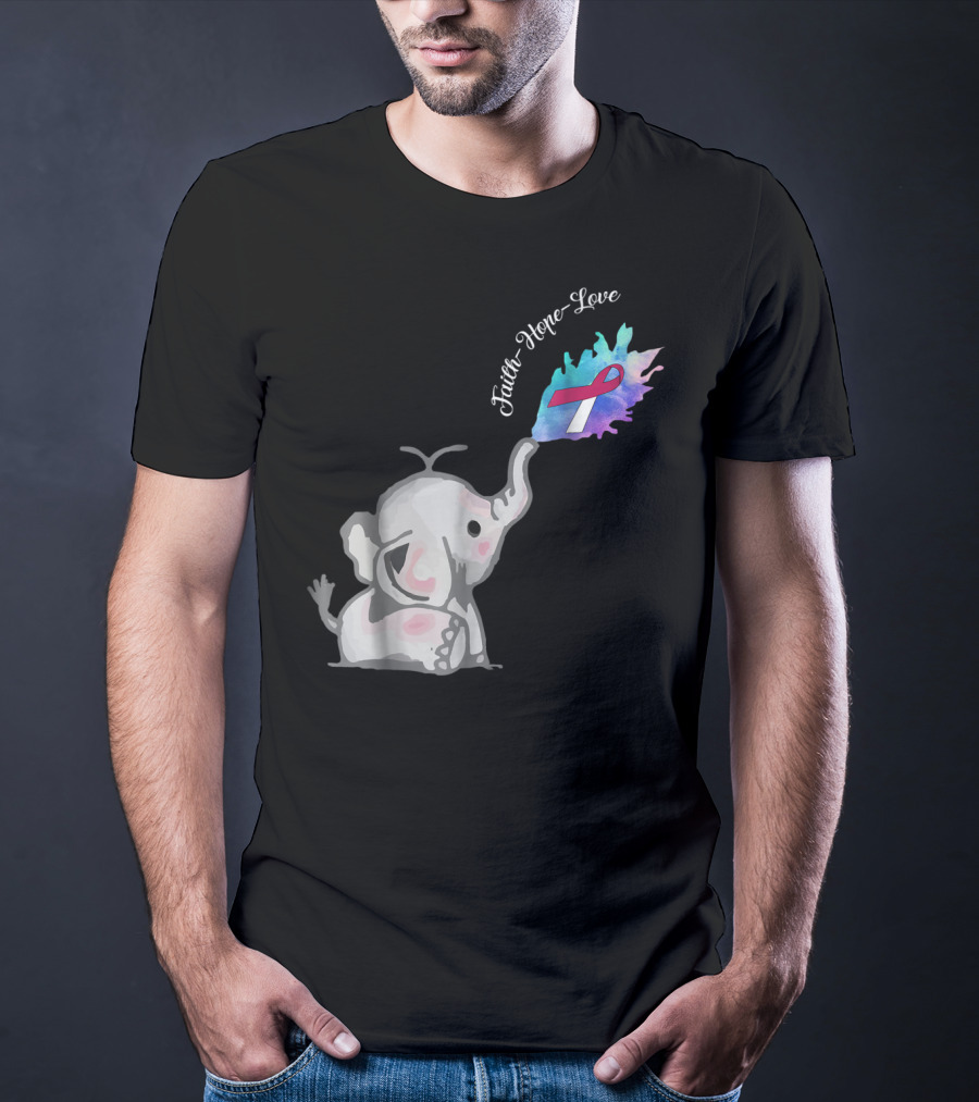 Faith Hope Love Cute Elephant Head Neck Cancer Awareness Warrior T-Shirt