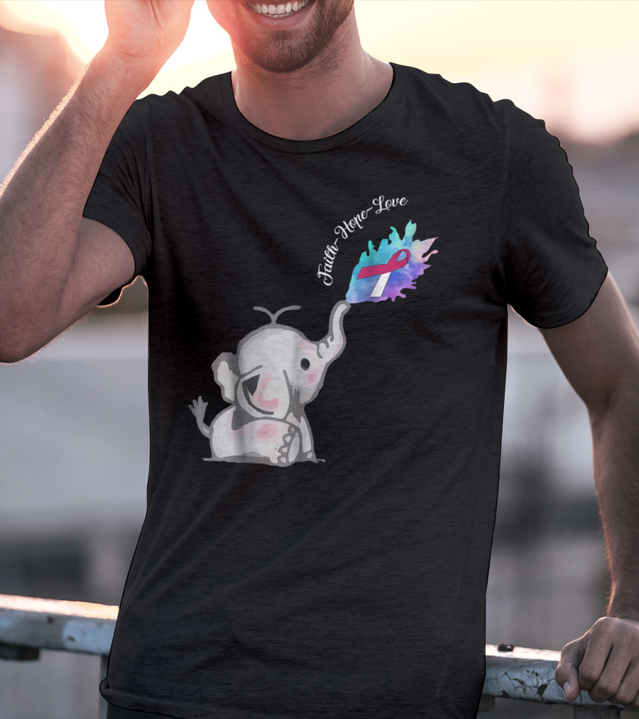 Faith Hope Love Cute Elephant Head Neck Cancer Awareness Warrior T-Shirt