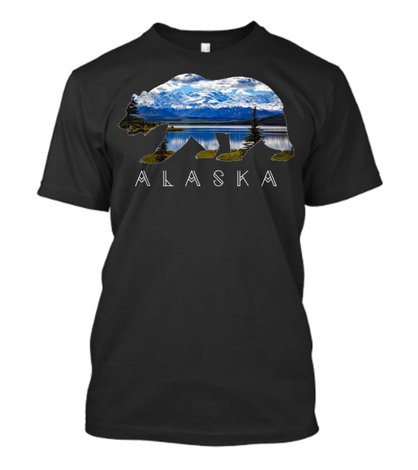 Alaska Bear Silhouette With Mountain Lake Scene T-Shirt