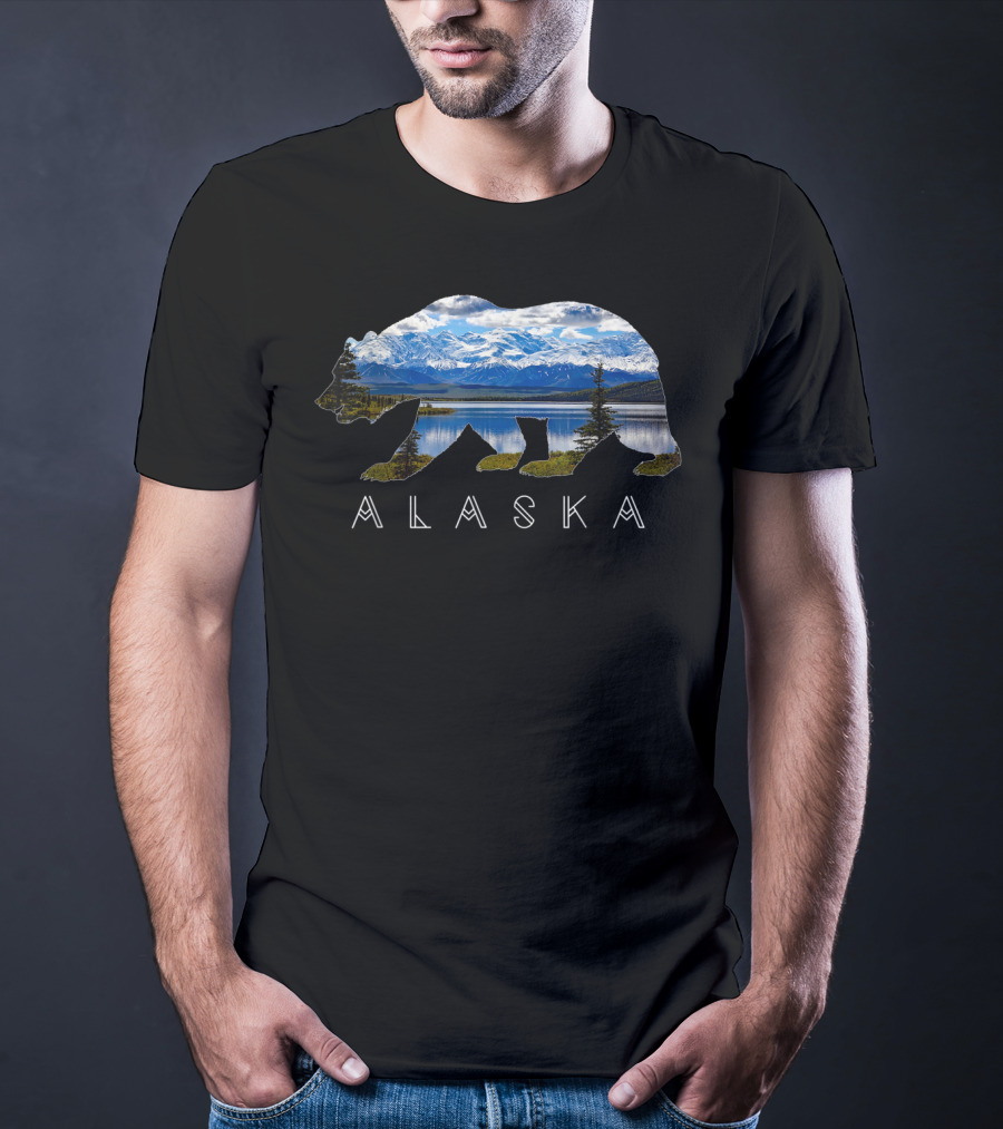 Alaska Bear Silhouette With Mountain Lake Scene T-Shirt