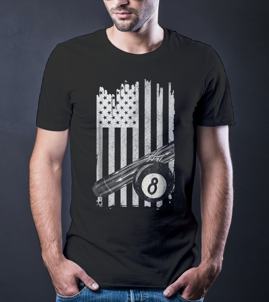 American Flag Billiard Cue And 8 Ball Pool Table T-Shirt