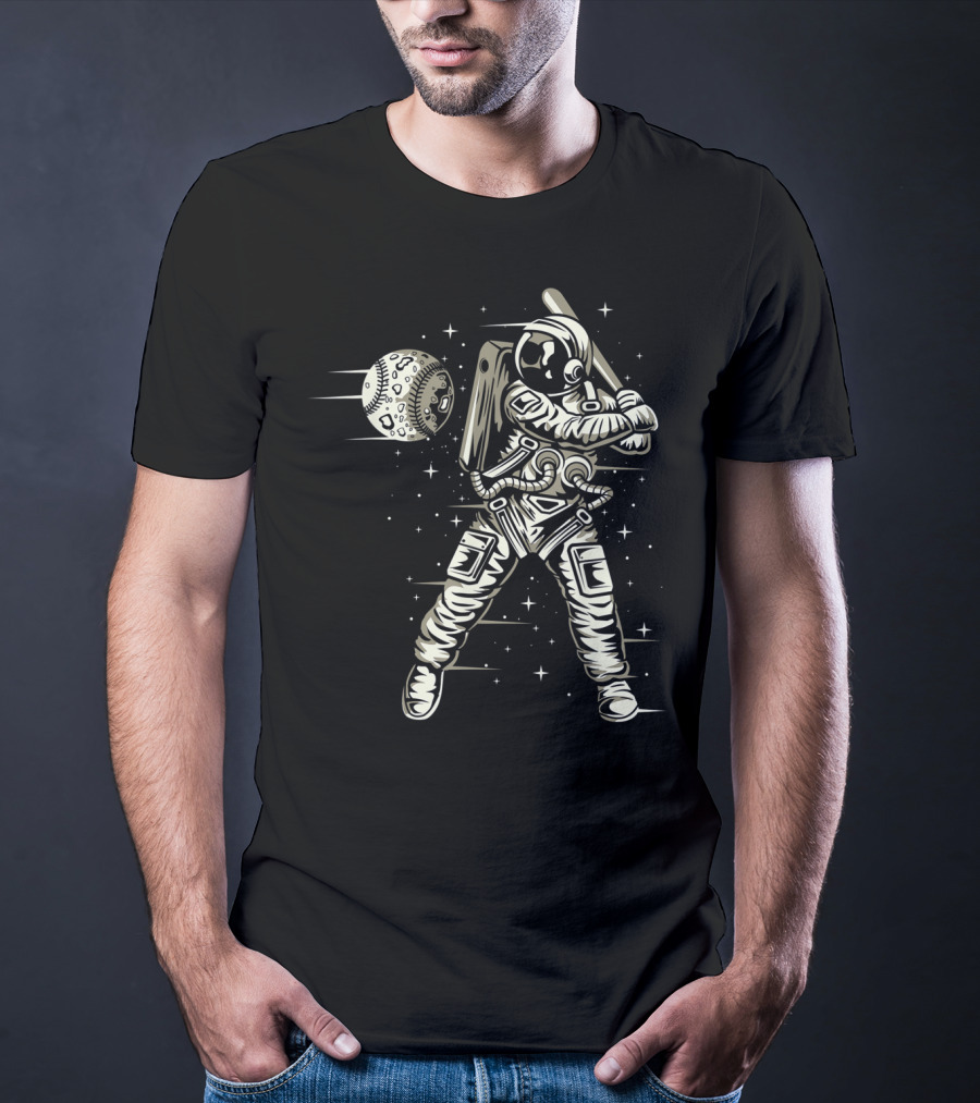Astronaut Hitting Moon Baseball In Space T-Shirt