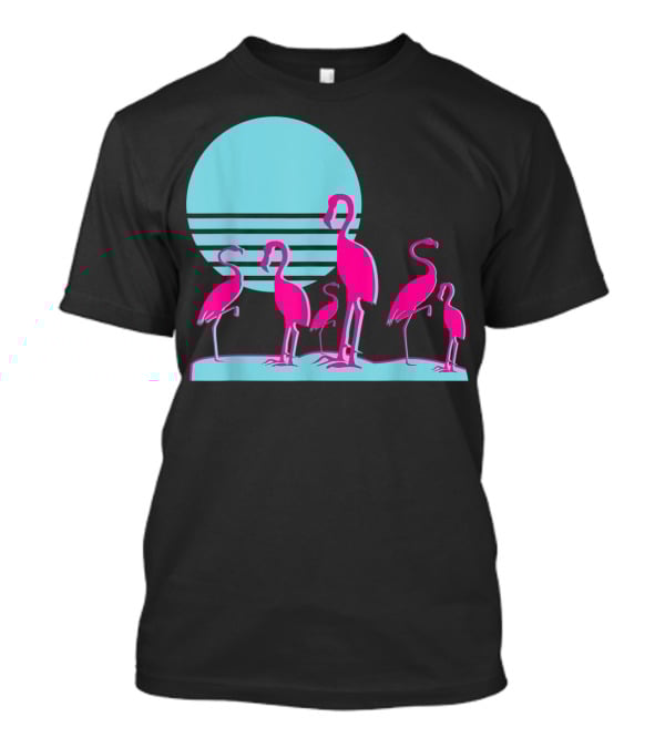 Flamingos Aesthetic Vaporwave 1980s Sunset Sundown Retro Synthwave T-Shirt